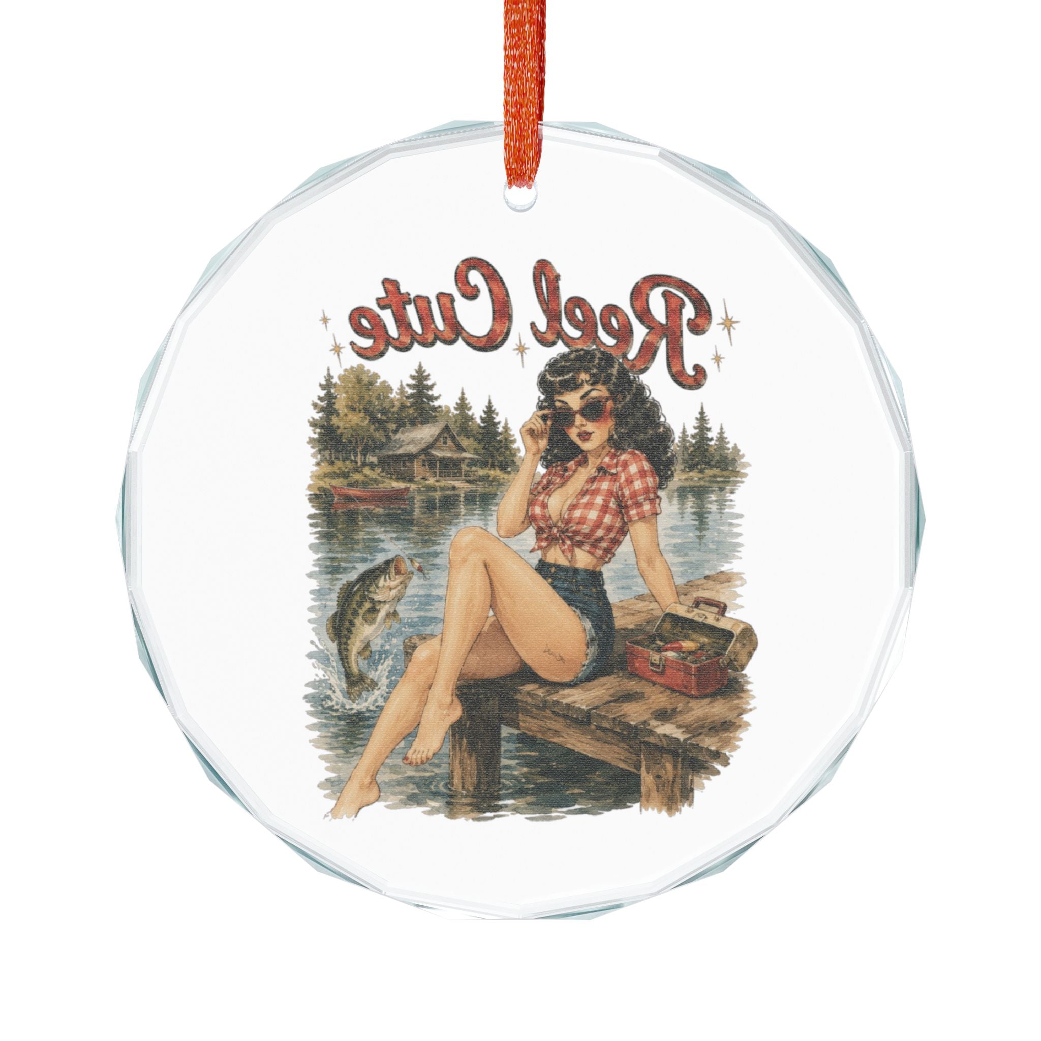 Crystal Ornament — Vintage 'Reel Cute' Fishing Pinup Glass Décor