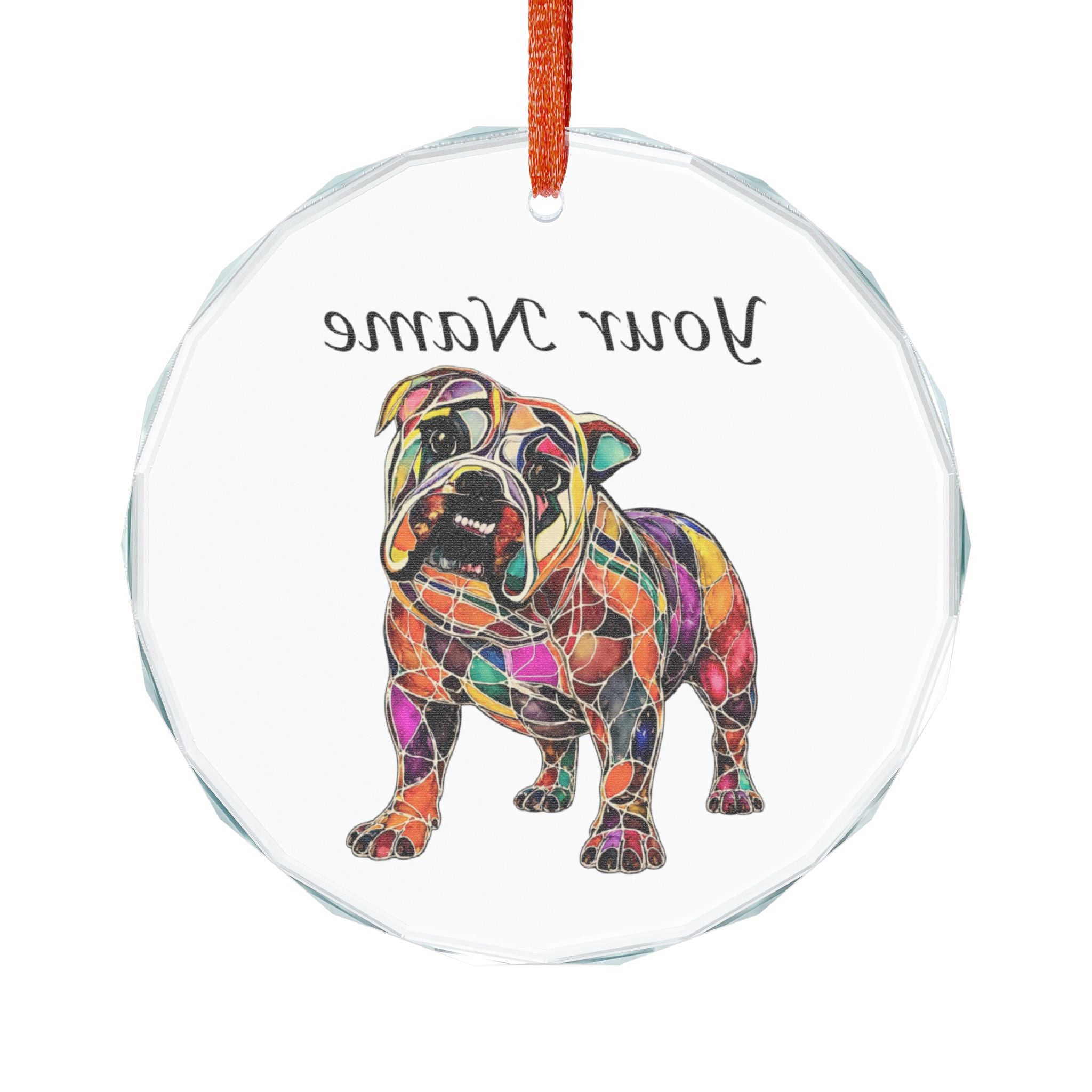 Personalized Bulldog Crystal Ornament - Colorful Stained Glass Dog Keepsake