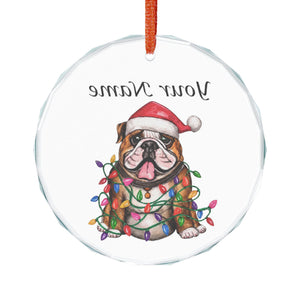 Personalized Christmas Bulldog Glass Ornament – Custom Name Holiday Decoration