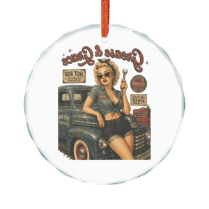 Retro Pin-Up Mechanic Crystal Ornament – “Guns & Grace” Vintage Car Gift