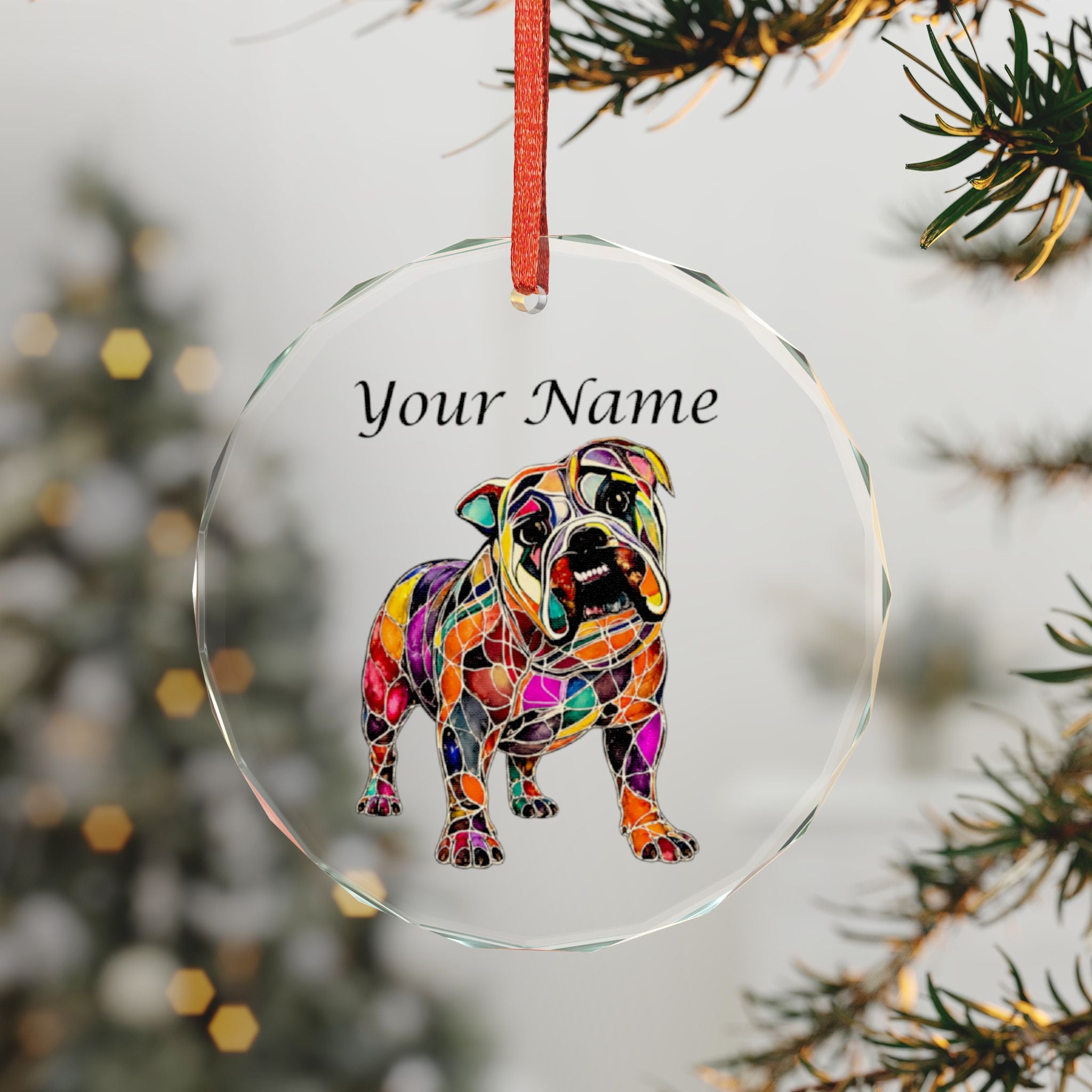 Personalized Bulldog Crystal Ornament - Colorful Stained Glass Dog Keepsake
