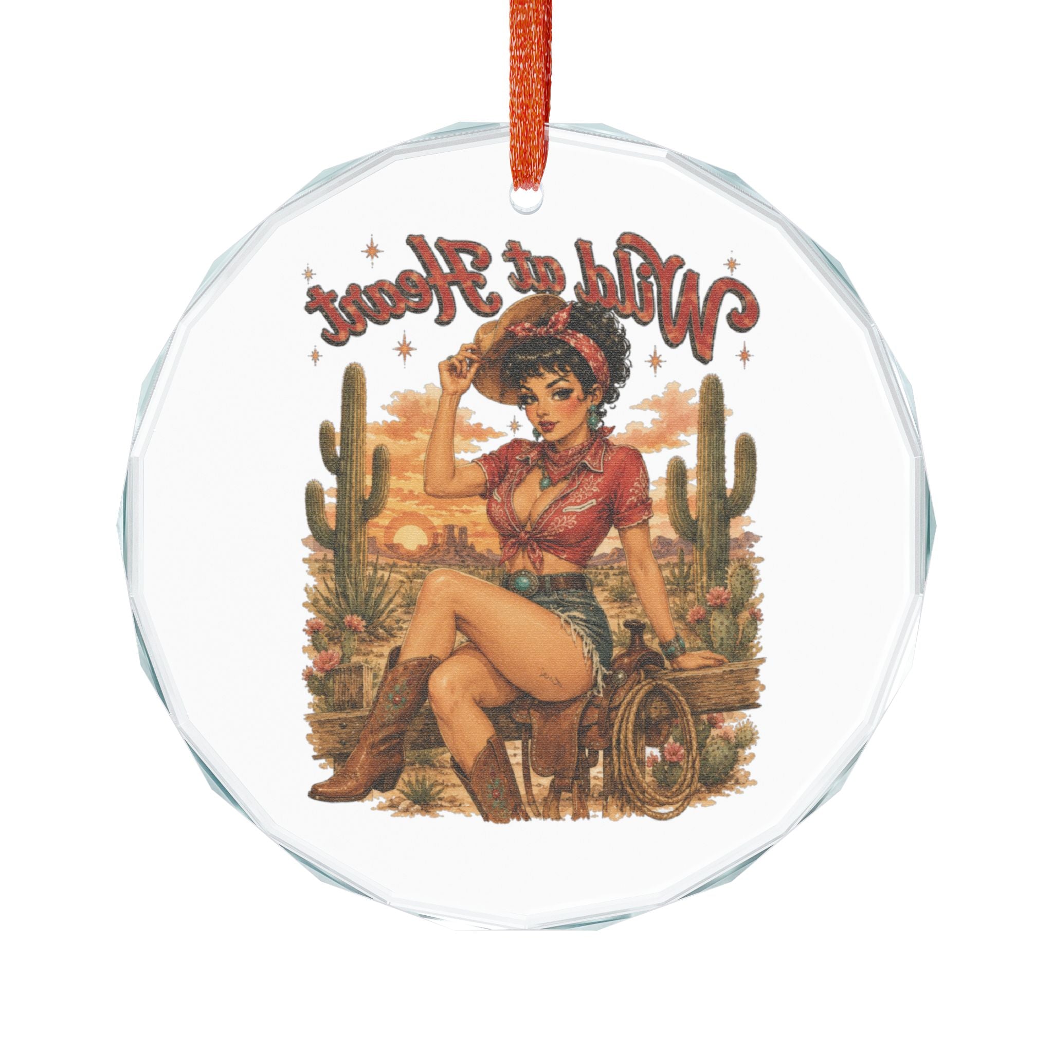 Crystal Ornament — Retro 'Wild at Heart' Cowgirl Glass Holiday Decoration