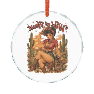 Crystal Ornament — Retro 'Wild at Heart' Cowgirl Glass Holiday Decoration