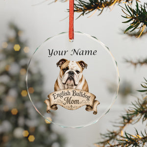 Personalized English Bulldog Mom Crystal Ornament