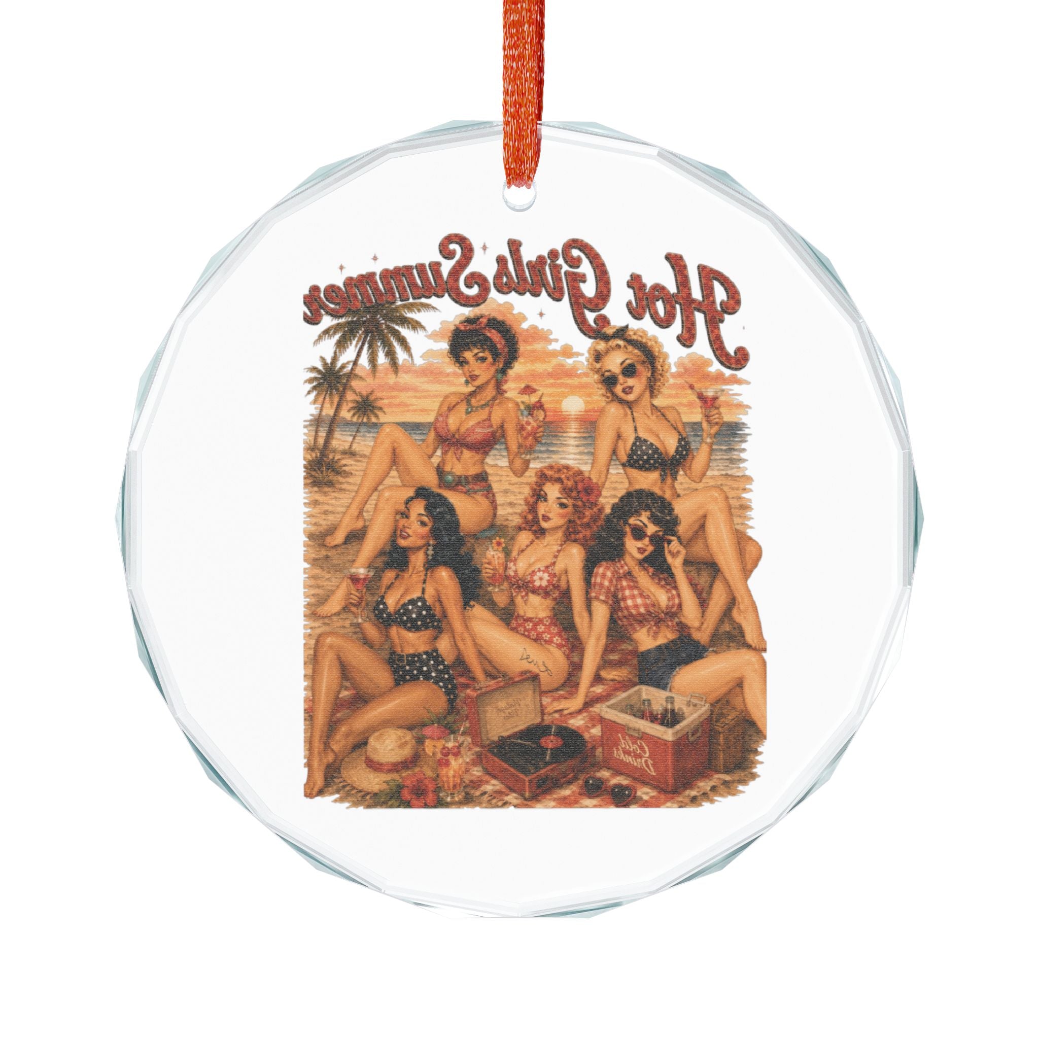 Crystal Ornament — Vintage 'Hot Girls Summer' Pin-Up Beach Holiday Decoration