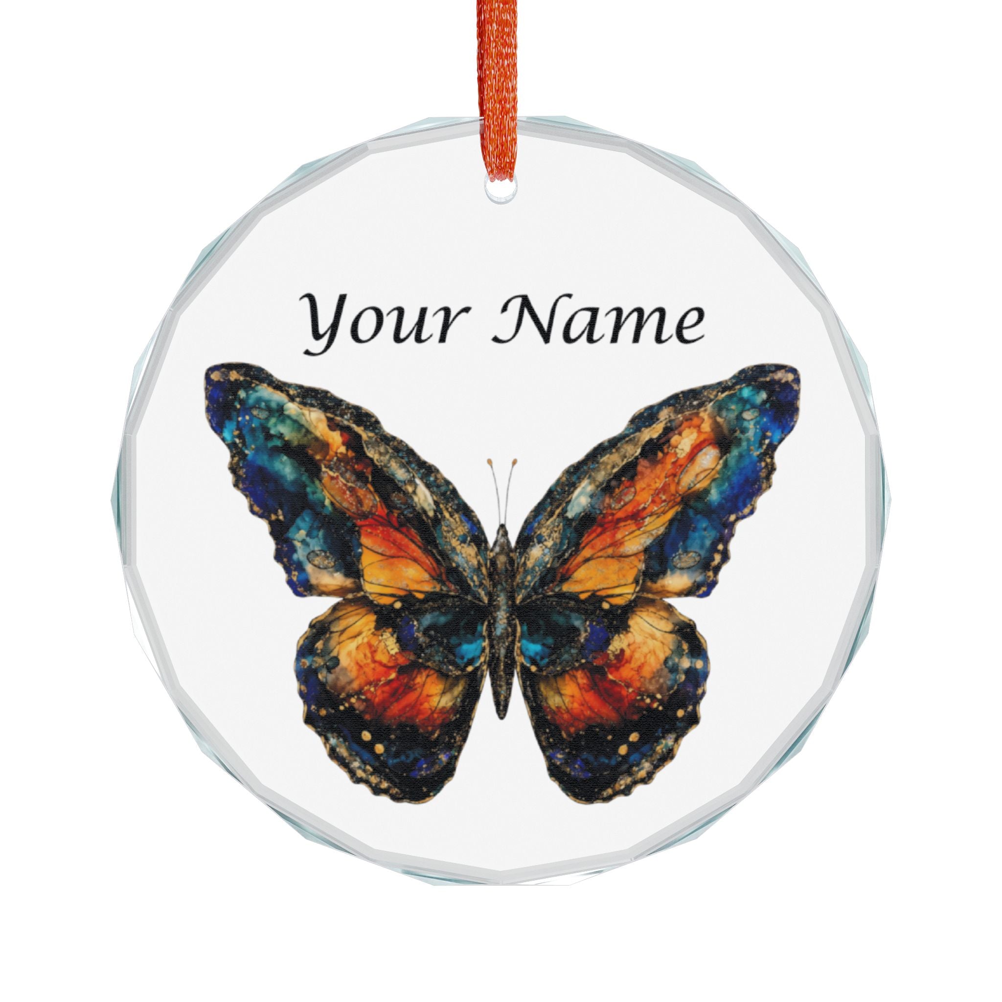 Personalized Butterfly Crystal Ornament — Custom Name Glass Holiday Decoration