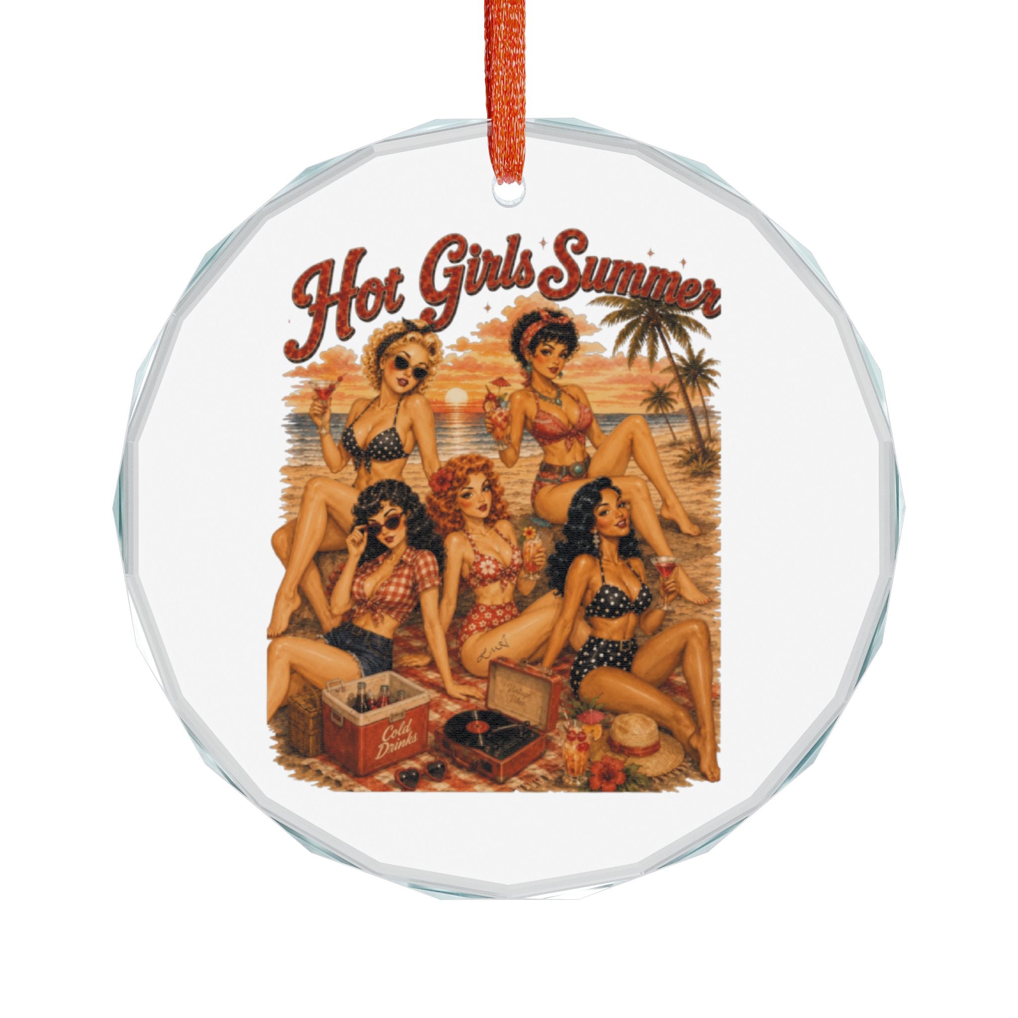 Crystal Ornament — Vintage 'Hot Girls Summer' Pin-Up Beach Holiday Decoration