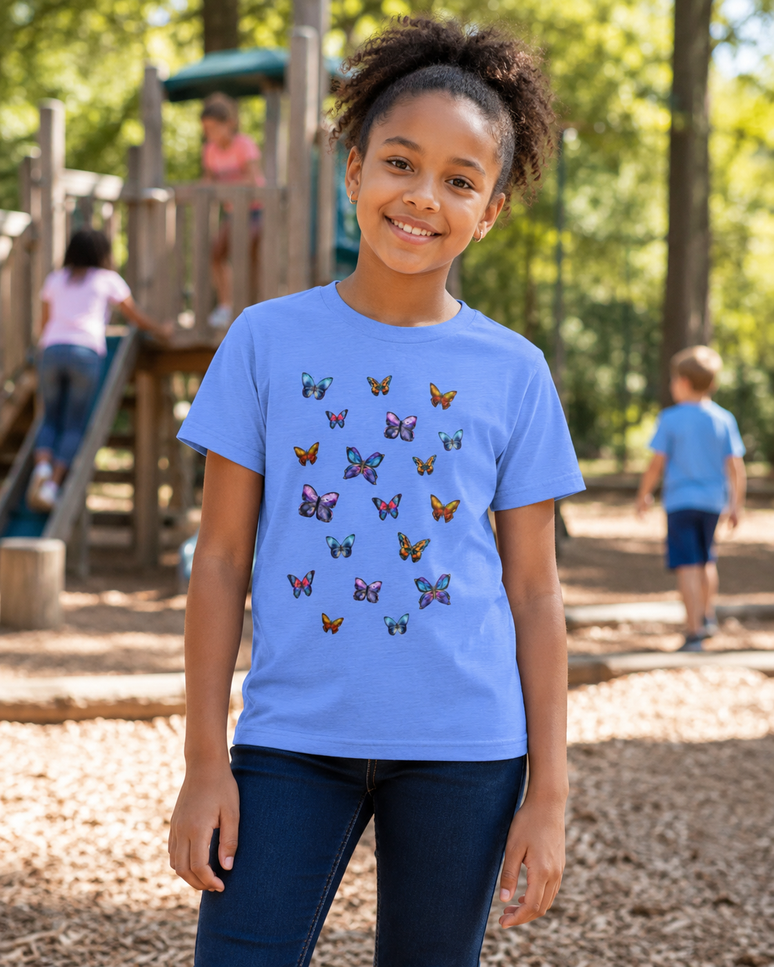 Alcohol Ink Butterflies Youth Short Sleeve T-Shirt by Artist Layla Moody