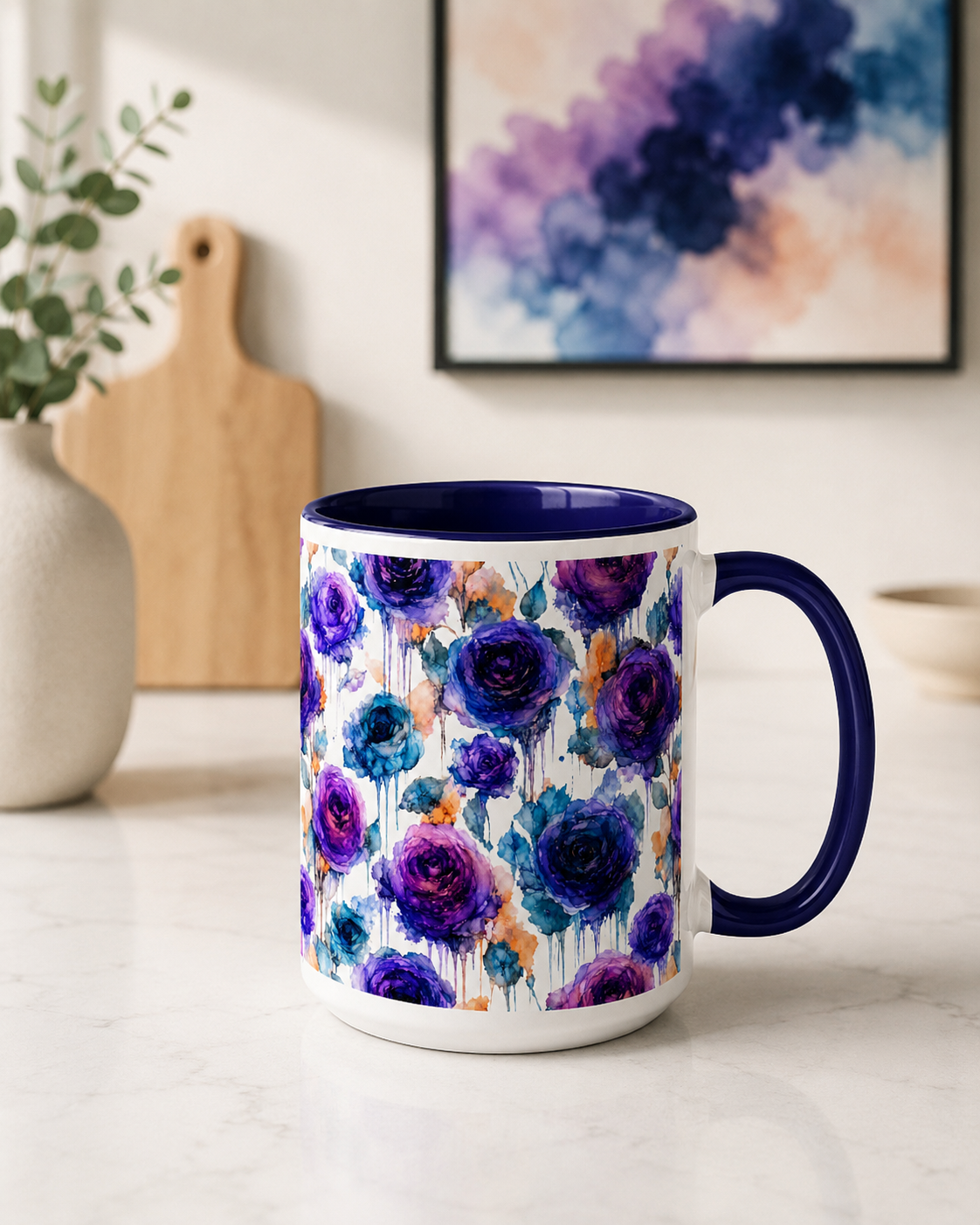 'Alcohol Ink Roses' Collection Purple & Teal Mug by Layla Moody