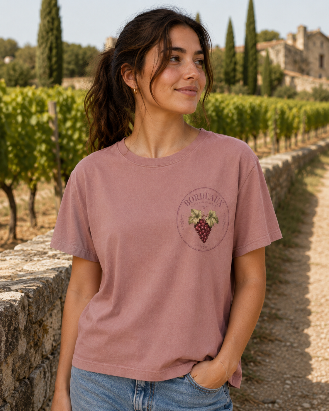 'Bordeaux Vineyard' Vintage Winery tee by Layla Moody