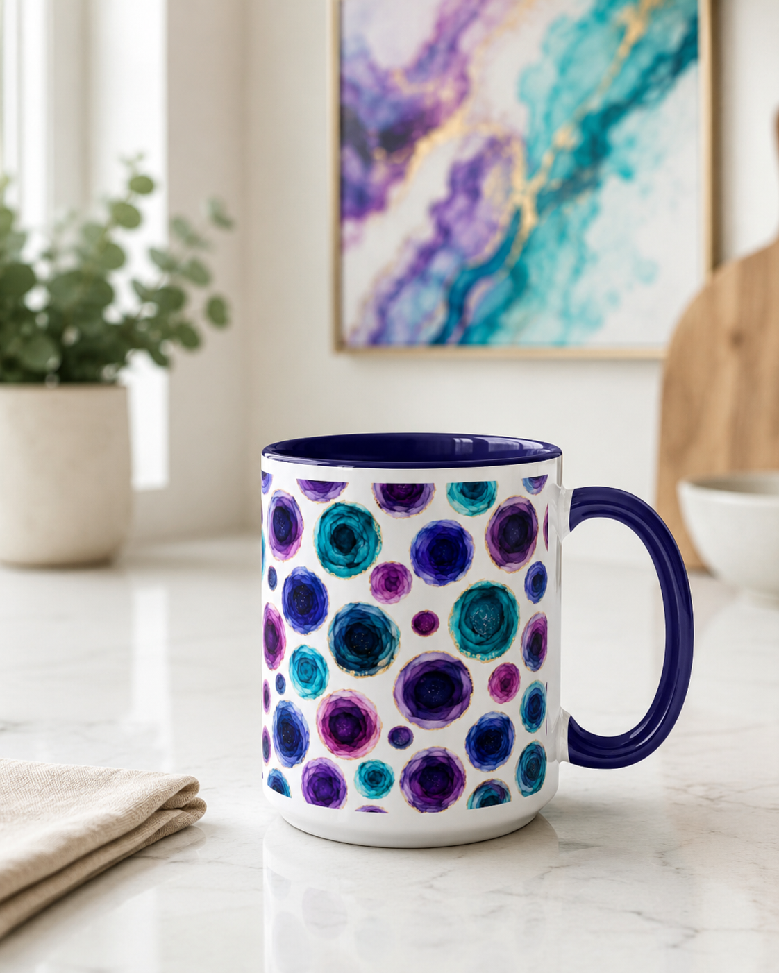 'Alcohol Ink Roses' Collection Blue, Green, Purple, & Teal Mug by Layla Moody