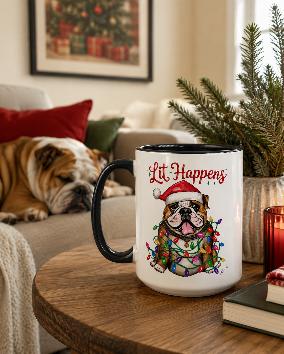 'Lit Happens' English Bulldog Mug by Layla Moody