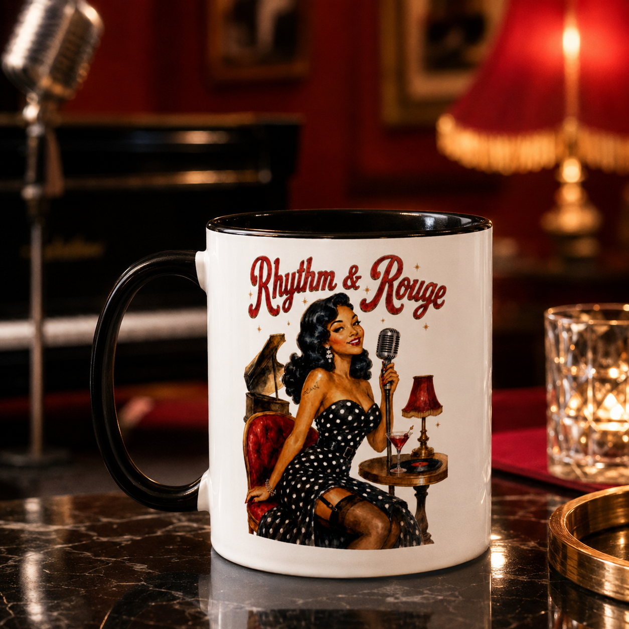 'Rhythm & Rouge' Pin-Up Mug by Layla Moody
