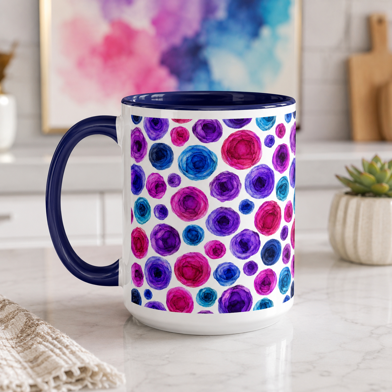 'Alcohol Ink Roses' Collection Pink, Purple & Blue Mug by Layla Moody
