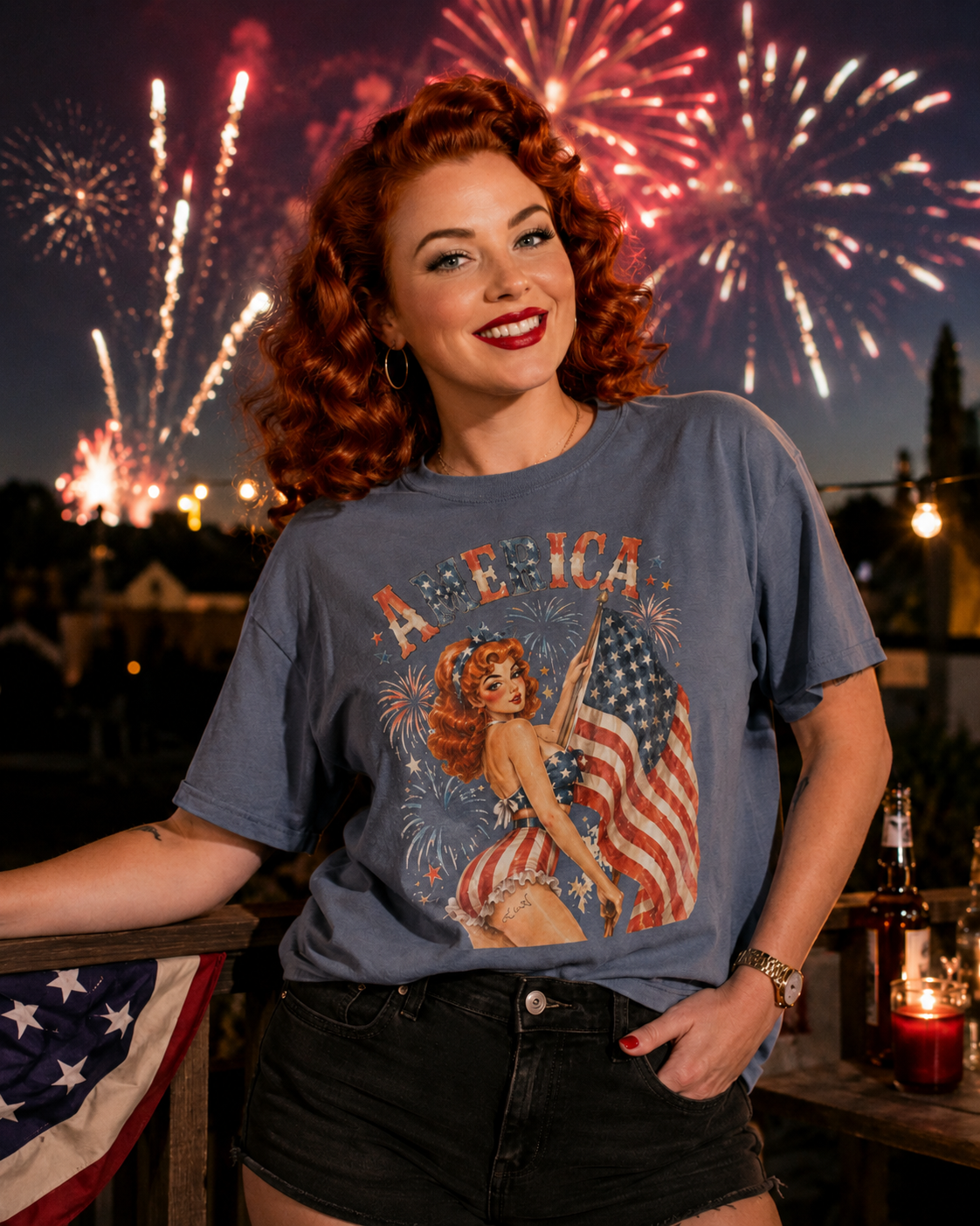 America Patriotic Pin-Up tee by artist Layla Moody