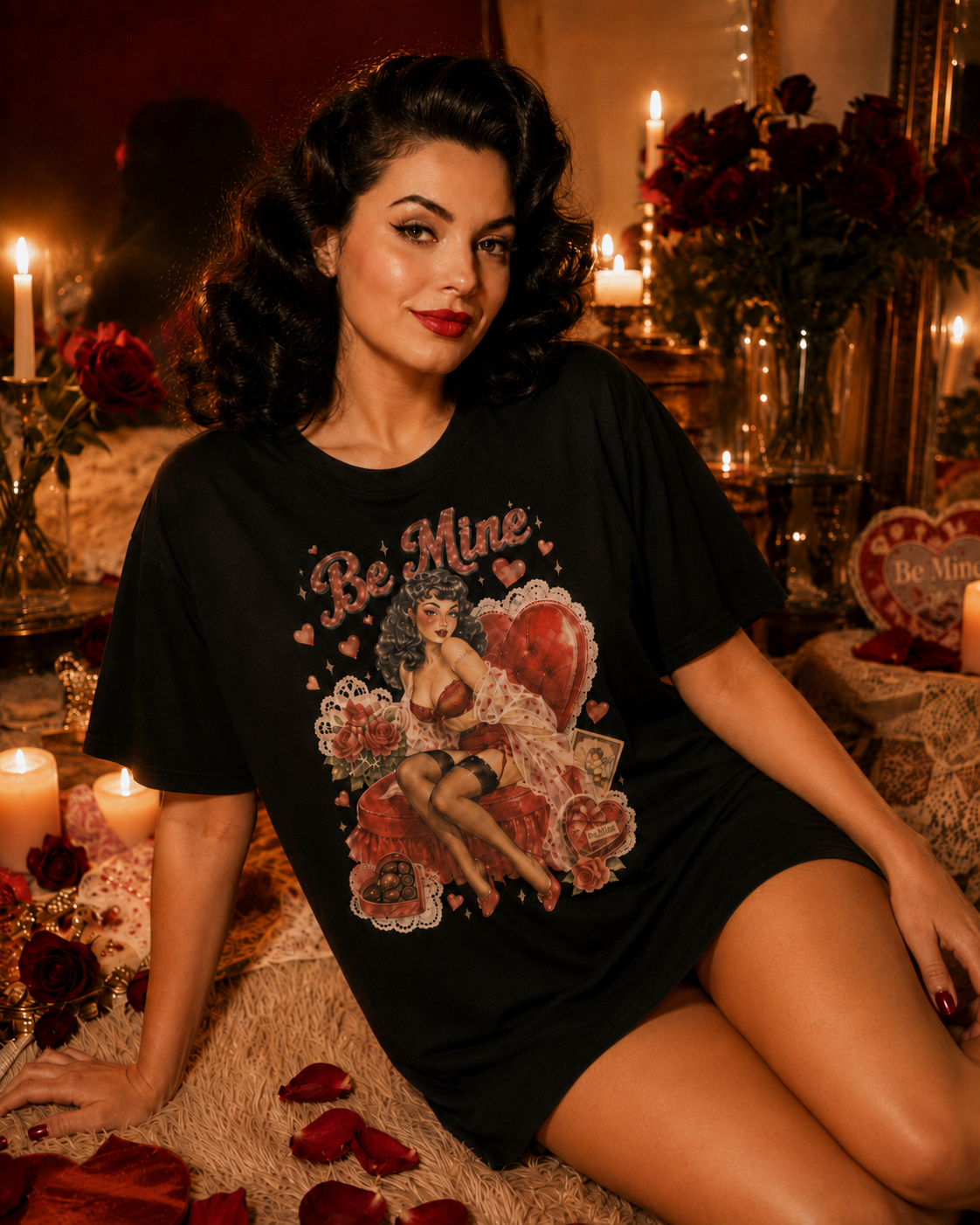 'Be Mine' Pin-Up heavyweight t-shirt by Artist Layla Moody