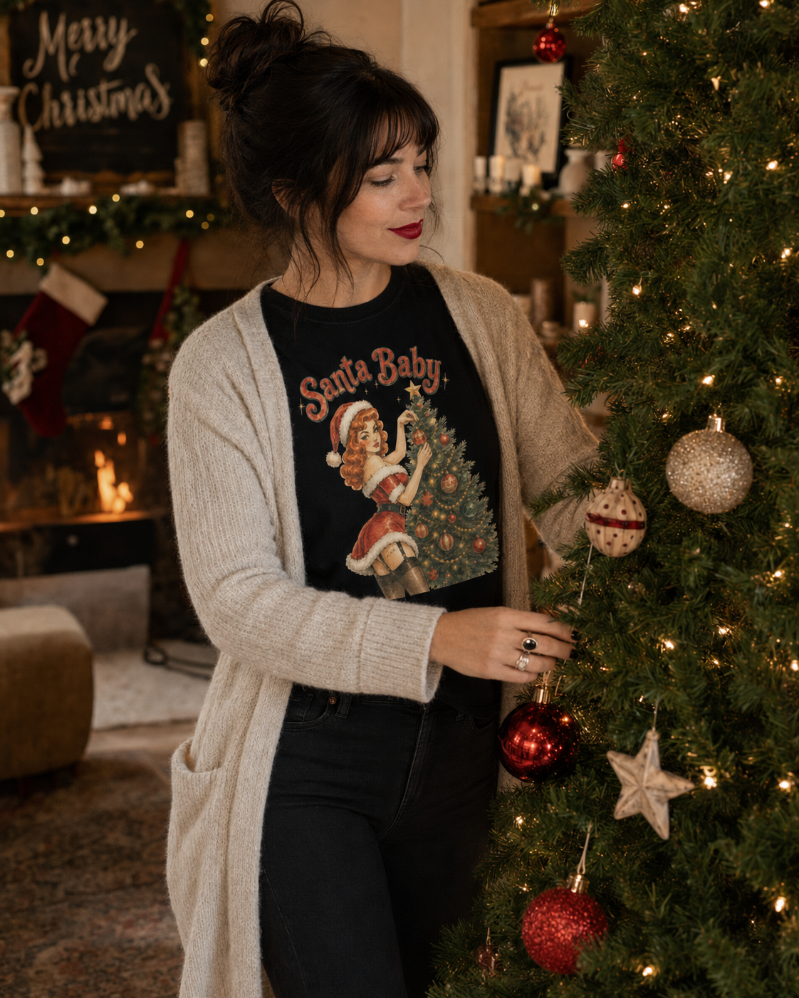 'Santa Baby' Red Head Pin-Up Tee by Artist Layla Moody