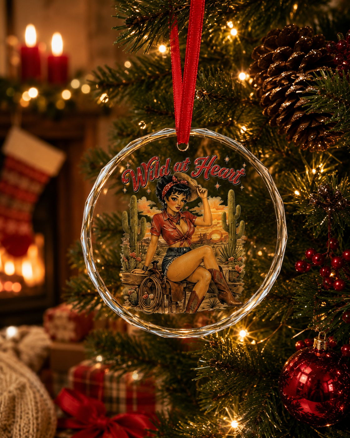 Crystal Ornament — Retro 'Wild at Heart' Cowgirl Glass Holiday Decoration