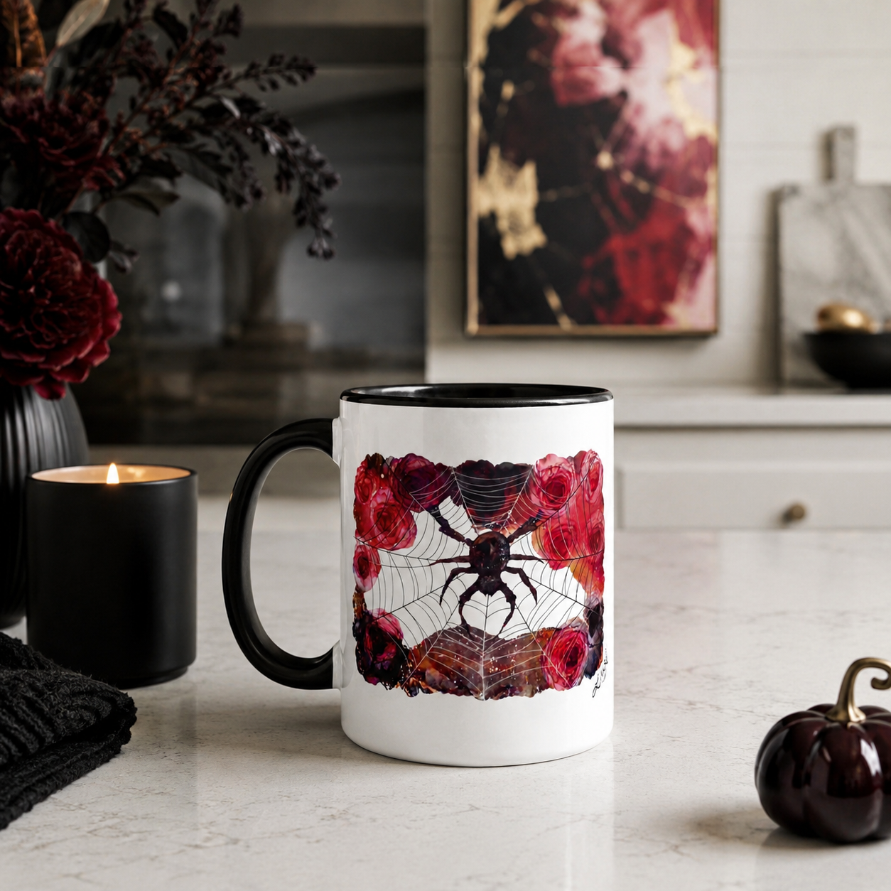 'Dangerous Delight' Gothic Spider & Roses Mug by Layla Moody