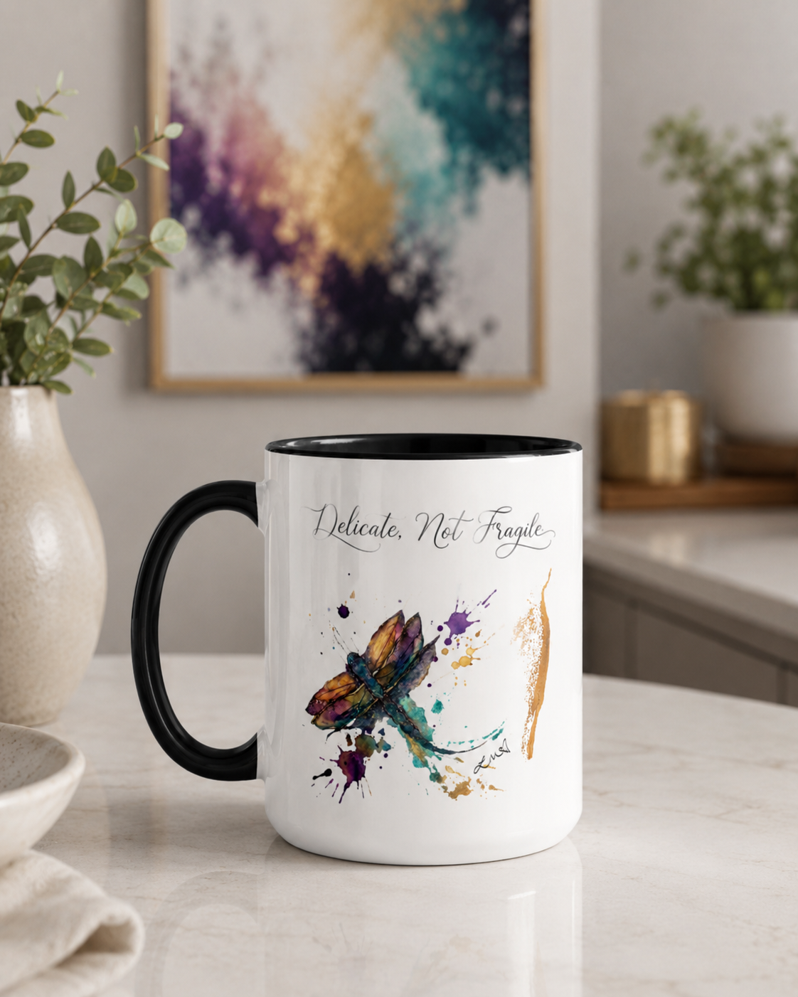 'Delicate, Not Fragile' Dragonfly Mug