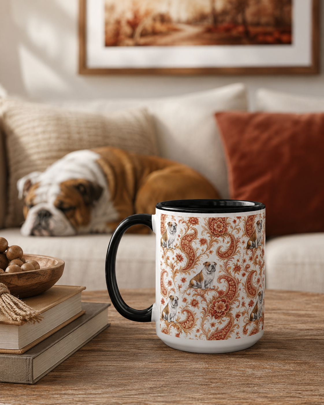 English Bulldog Red Paisley Coffee Mug by Layla Moody