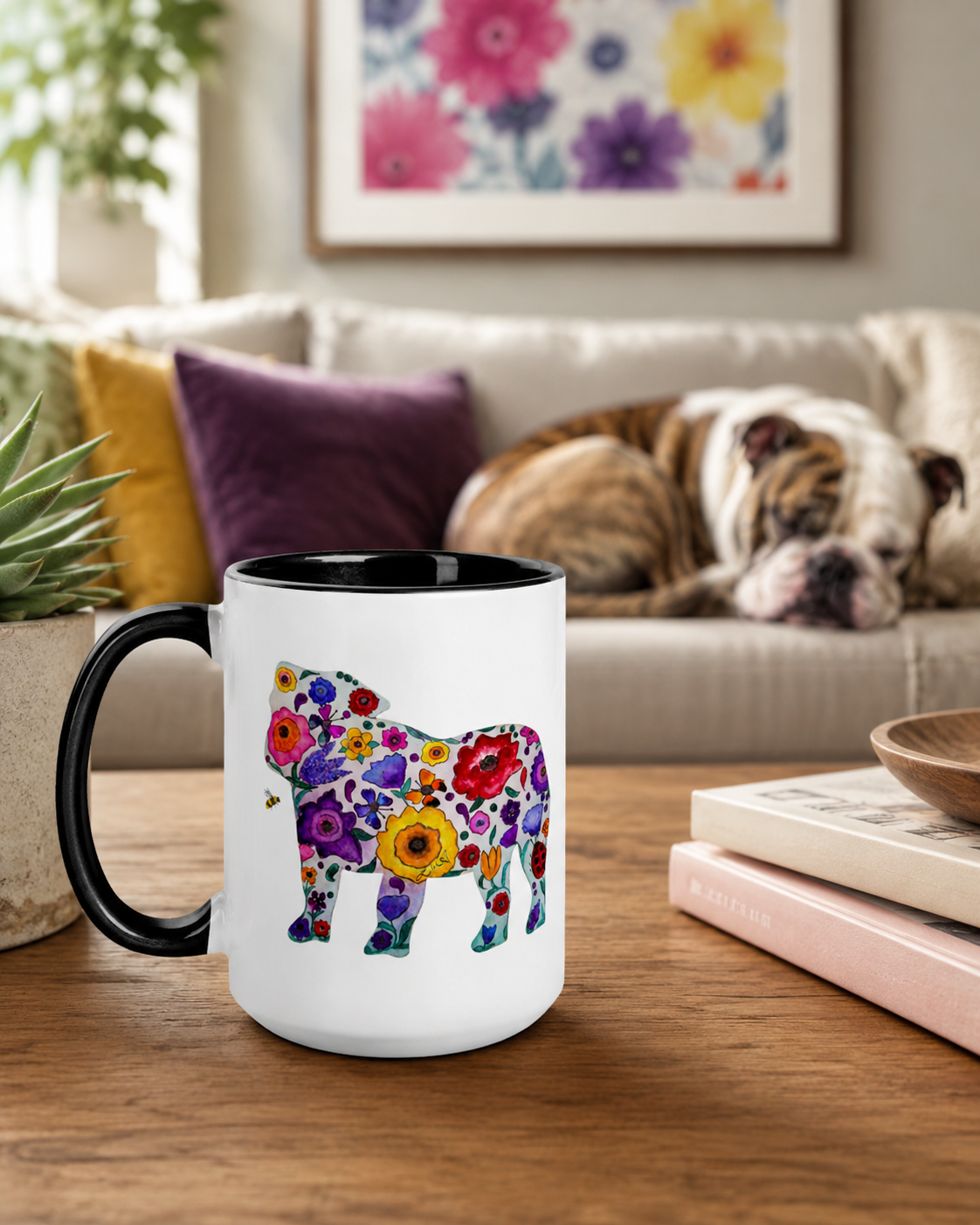 Floral English Bulldog Mug by Layla Moody