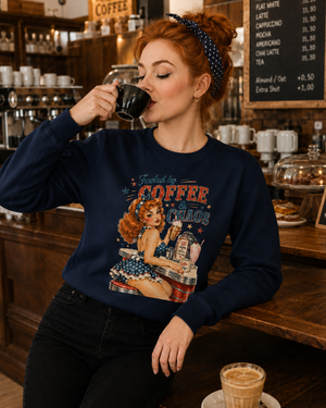 'Fueled on Coffee & Chaos' Pin-Up Sweatshirt by Layla Moody