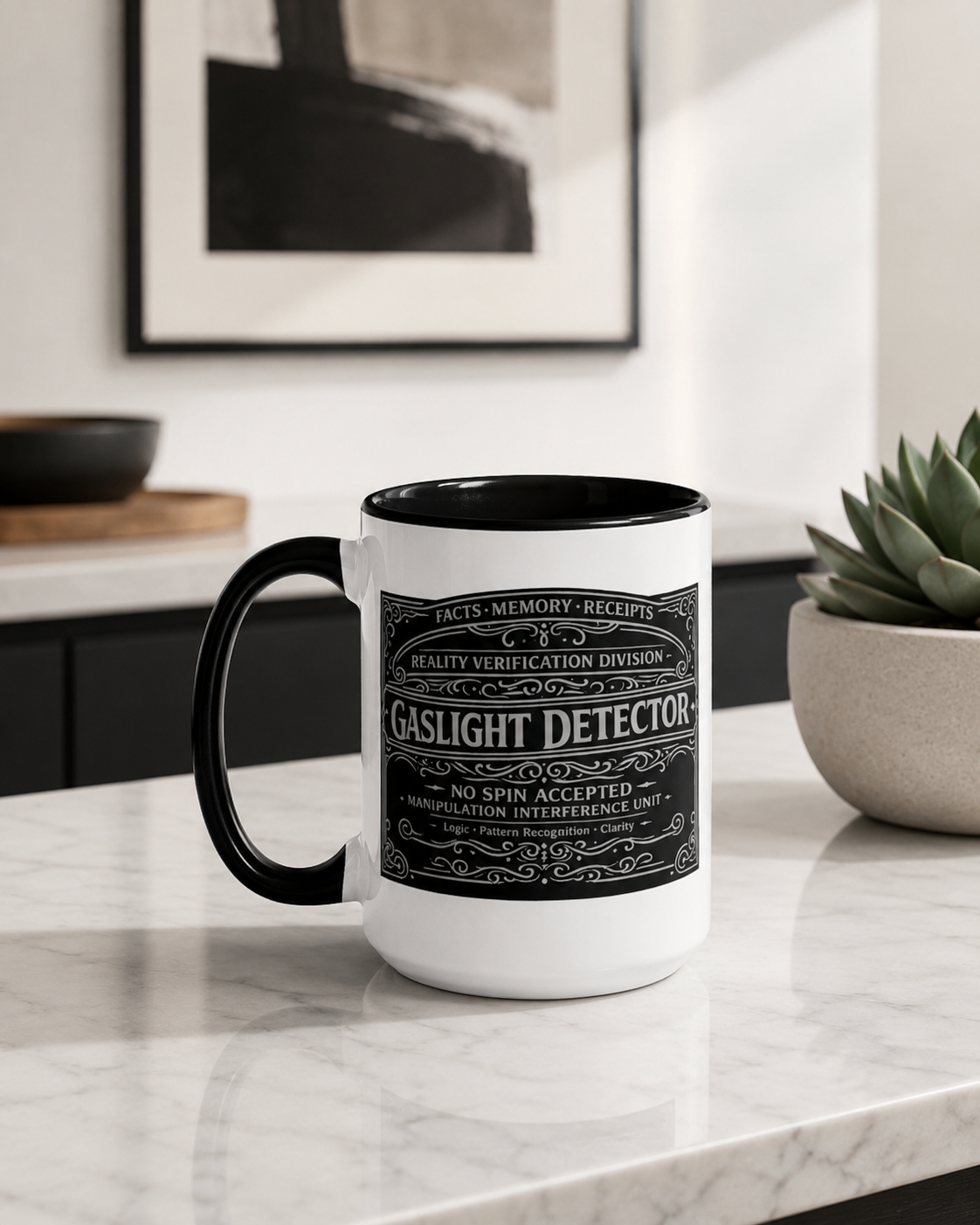 'Gaslight Detector' Mug by Layla Moody