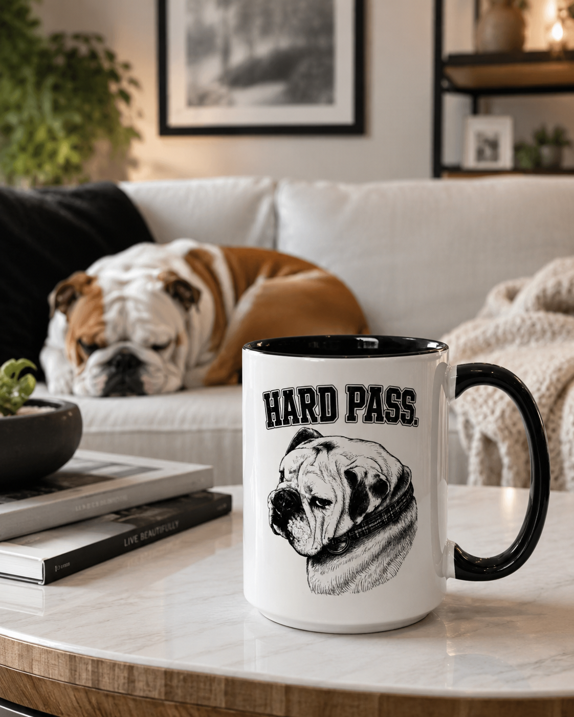 'Hard Pass' English Bulldog Mug by Layla Moody