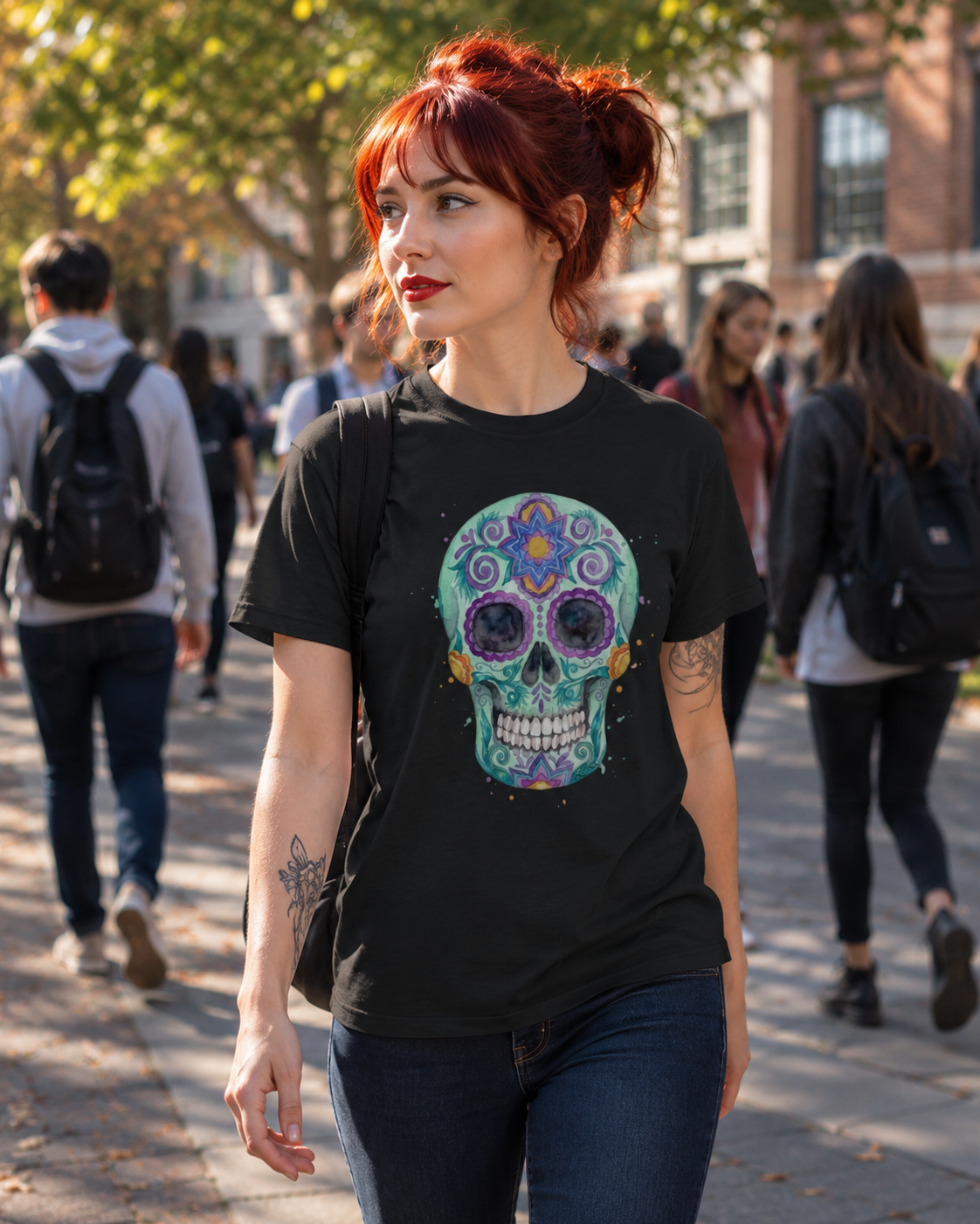 'Watercolor Sugar Skull' Tee by Layla Moody